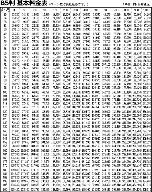 B5本基本料金表
